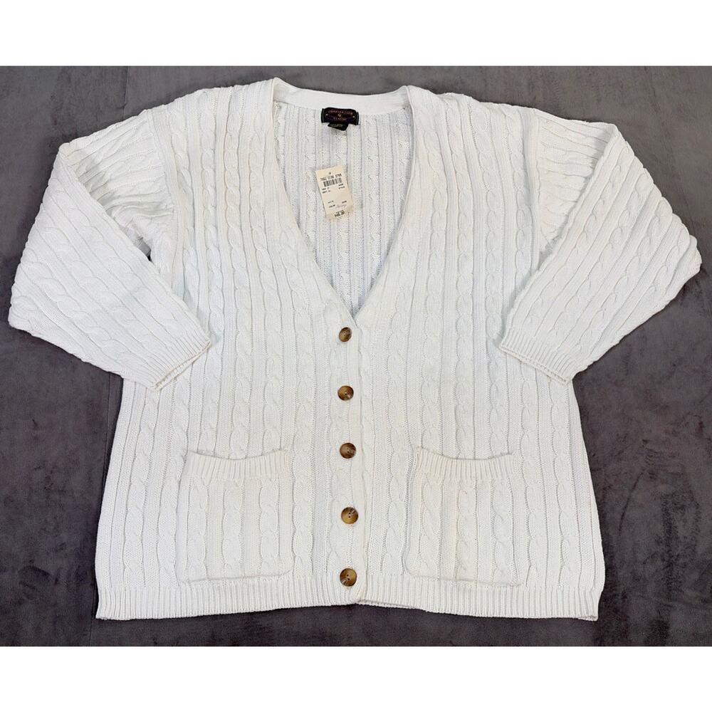 NWT Charter Club Classic White Cable Knit Cardigan Sweater Size Medium Vintage